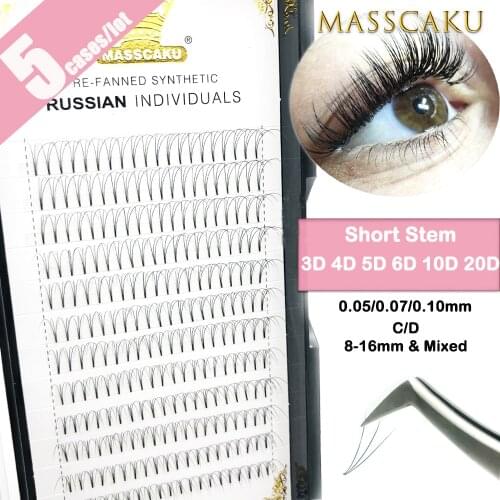 5 Cases /Lot 3D 4D 5D 6D 10D 20D Short Stem False Lashes Premade Russian Volume Fans Faux Mink Eyelash Extensions Makeup Cilios