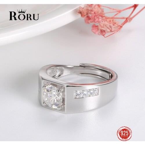 Genuine 925 Sterling Silver Luxury Mens Open Adjustable Ring Moissanite Ring with Diamond Jewelry Finger Ring for Men