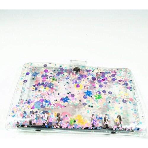 T3EE A5 A6 Glitter Sequins Loose Leaf Binder Notebook Cover Transparent 6 Rings File Folder Stationery School Office Supplies