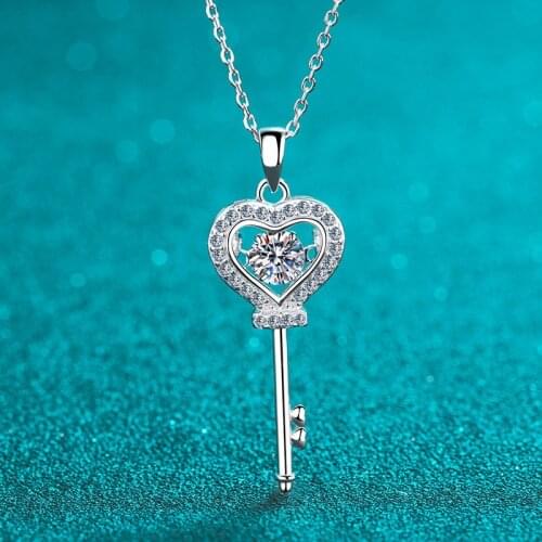 Silver Excellent Cut Diamond Test Passed 0.5 Carat D Color High Clarity Moissanite Key Pendant Necklace Real Silver 925 Jewelry