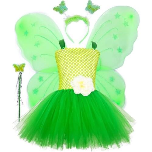 1 set Green Butterfly Tutu Dress Toddler Girls Birthday Party Dress Halloween Performance Fairy Cosplay Costume for Kid Photosho