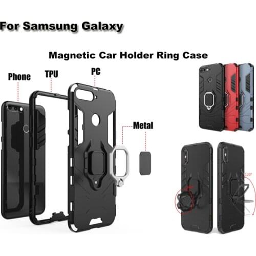 Shockproof Armor Cover Case For Samsung Galaxy A50 A30 A20 J4 CORE A8S S10 S8 S9 PLUS LITE Magnetic Ring Holder Suction Case
