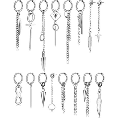 16 pcs/set KPOP DNA Korean Earrings Stainless Steel Chain Feather Idol Men Women Rock Grunge Hipster Punk Stud Earrings Unisex