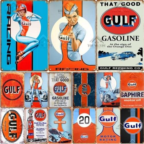 Shabby Chic Gulf Racing Vintage Metal Tin Signs Metal Plaque Sign Retro Garage Wall Decor Plate Gas Station Decoration