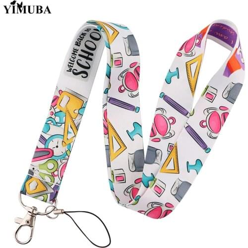 School Stationery Lanyard Keychain Cartoon Pattern Ribbon Neck Straps Hanging Rope Lariat ID Card Name Badge Holder Student Gift