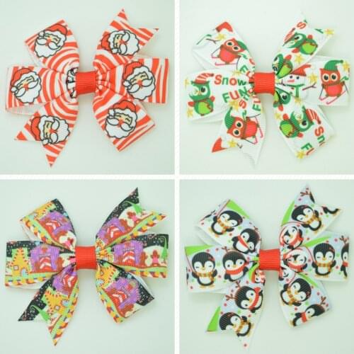 SUPWRF 3.1'' Christmas cute bow Girls Hair Bow With Clip Boutique Printed Ribbon headwear diy wholesale 20 PCS T0929