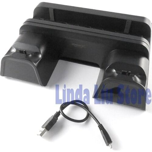 For PS4 Slim/PS4 PRO Vertical Stand with Cooling Fan Cooler Dual Controller Charger Charging Station for Playstation 4