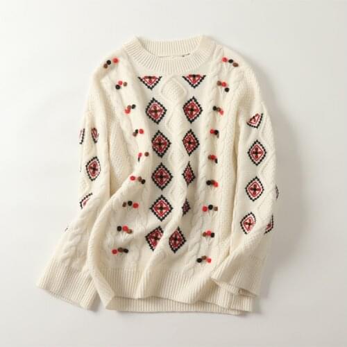 High quality 100% cashmere diamond sweaters women winter thick chic pullovers female knitted warm long sleeve jumper tops