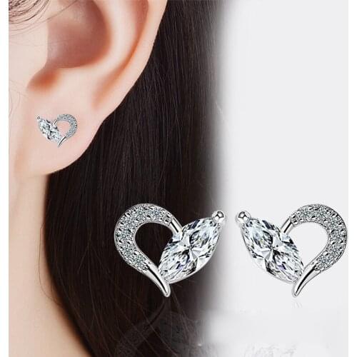 Lovely 925 sterling silver CZ Zircon Stone Heart Stud Earrings for Women Jewelry pendientes oorbellen Crystal Earring