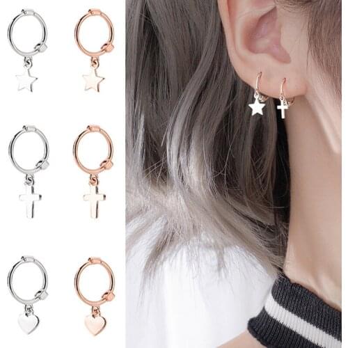 Personality cross five-pointed star heart-shaped female earrings S925 white fungus buckle earrings temperament gift