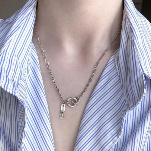 925 Sterling Silver Square Brand Lucky Letter Circle Pendant Necklace Female Light Luxury Fashion Retro Jewelry Couple