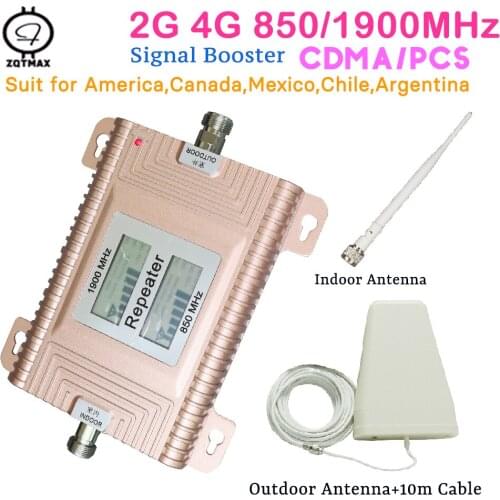 ZQTMAX CDMA 850 PCS 1900 signal booster 2G 3G 4G mobile signal amplifier gsm repeater with antenna sets