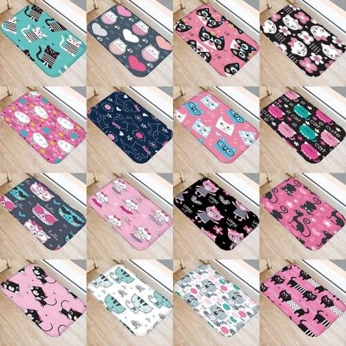 1Pcs Cat Printed Pattern 40*60cm Kitchen Entrance Door Mat Coral Velvet Carpet Rubber Indoor Floor Mats Non-Anti-Slip Rug 48018