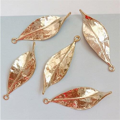 10 PCS 16mm*48mm Fashion Metal Alloy KC Gold Leaves Pendant Charm For Jewelry Making