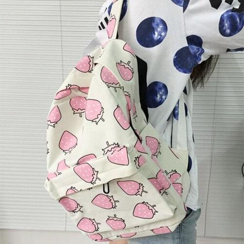 2016 Women Canvas Backpack Strawberry Printing Backpack School Bags For Teenage girls Travel Backpack Mochila Feminina Rucksack