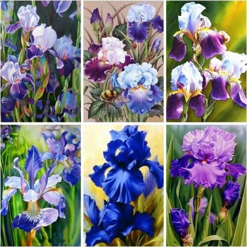 Blue and Purple Iris Diy Diamond Painting Bee Flowers Diamond Embroidery Garden Home Decor Full Square Round Rhinestone Wall Art