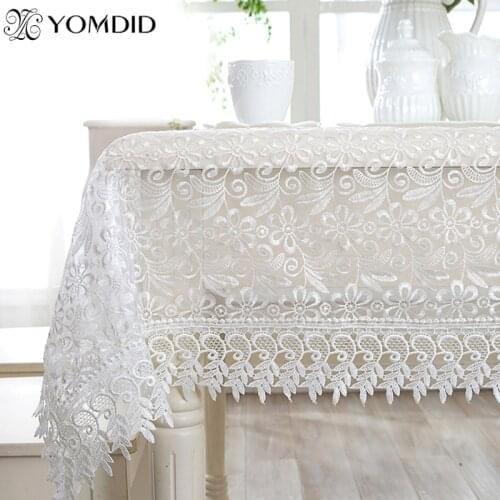 White Lace Table Cloth Wedding Decor Translucent Table Cover Embroidered Tablecloth Tea Table cover Dinning Floral Tablecloth