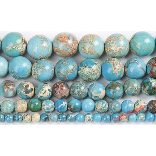 Free Shipping Natural Stone Lake Blue Sea Sediment Imperial Jaspers Round Loose Beads 6 8 10 12MM Pick Size For Jewelry