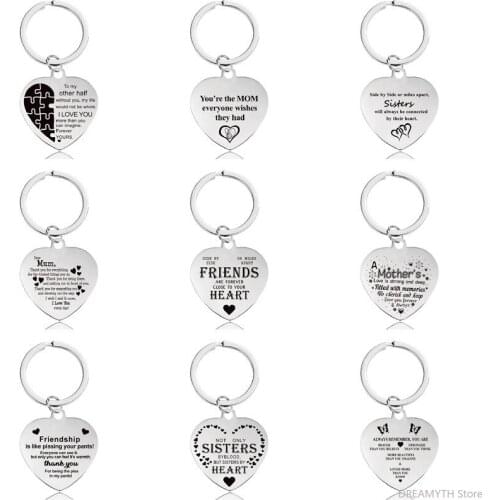 Keychain Pendant Lettering Metal Love Pendant European and American Stainless Steel Jewelry Heart-shaped Metal Keychain