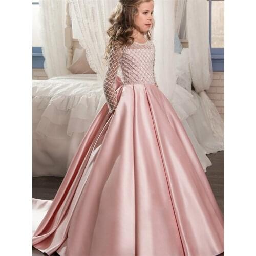 Flower Girl Dresses For Weddings Lace Bow Girls Pageant Dresses First Communion Dresses Beautiful Ball Gown