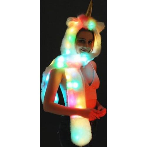 Women Girls Adult Gift Sexy Costumes LED Faux Fur Hat Animal Unicorn Warm Animal Cap Scarf With Pocket Party Novelty Cosplay