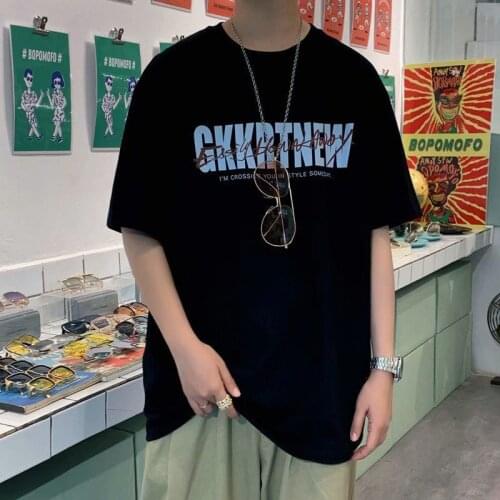 Oversized Men T Shirt Cotton Short Sleeve O Neck Letter Print Casual Korean Fashion Harajuku Streetwear Vintage Male Clothing