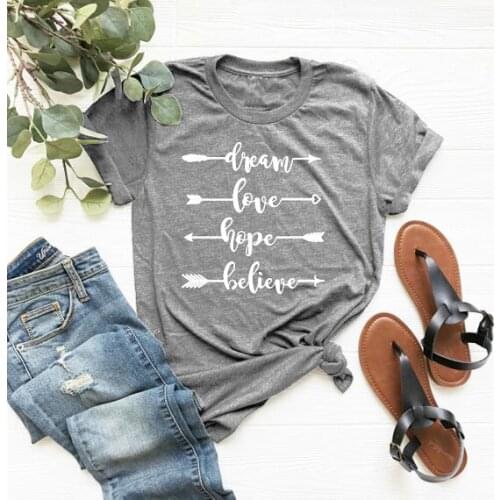 Dream love hope believe T-Shirt Christian Casual Cotton Tee Bible Verse Graphic Grunge Tops Religious Tumblr Outfits