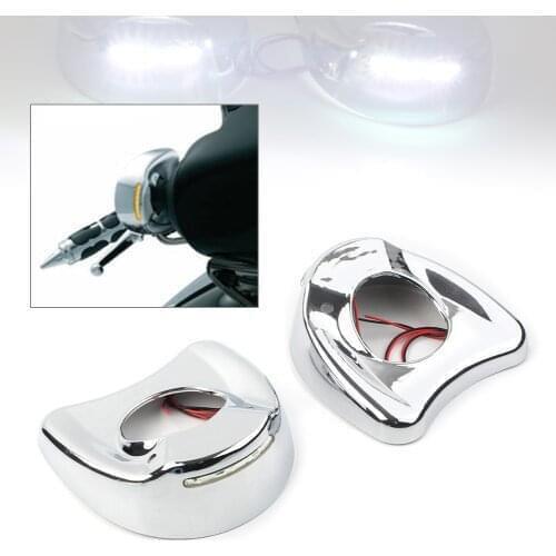 Chrome ABS Motorcycle Fairing Mount Side Mirror Cover Shell with White LED Light for Harley Electra Glide Touring 1996-2013