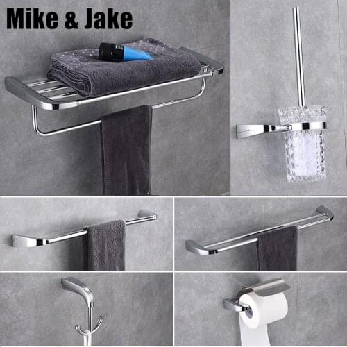 Chrome brass Bathroom Accessories chrome Robe hook,paper holder,Double Towel Bar bathroom towel shelf bathroom corner shelf