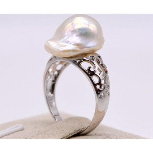 Personalized baroque ring, white baroque pearl, 925 silver, retro exaggerated ring, ladies pearl ring