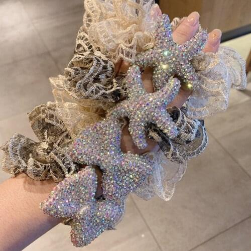 Korean Fashion Lace Star Hair Rope Bow Crystal Hair Rope Elastic Headband Ponytail Hair Rope Ties Hair Accessories for Women
