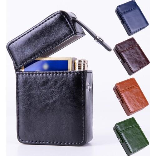 Retro Cigarette Box Lighter Holder Leather Thick Smoke Tobacco Storage Smoker Tools Smoking Set Cigar Box Mens Exquisite Gifts