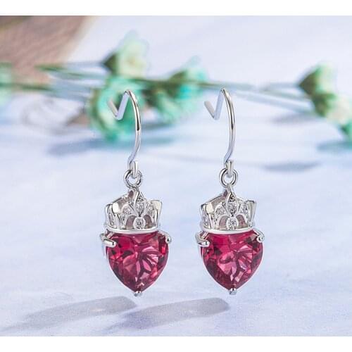 Fashion Queen Blue Red Topaz Drop Earrings for Women 925 Silver Retro Crown Peach Heart Wedding Luxury Jewelry with box Gifts