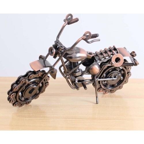 Wrought Iron Electroplating Motorcycle Mini Chain Motorbike Model Home Office Decoration Ornaments Children Toy Kids Gift