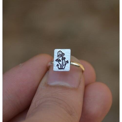 Cute Silver Mushroom Adjustable Ring Plant Forest Jewelry For Women