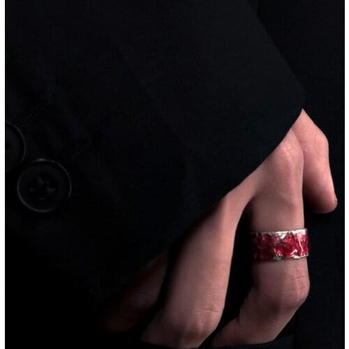 Fashion Minimalism Silver Color Red/Green Rings Irregular Hole Rings Adjustable Opening Couple Rings Wedding Lovers Jewelry