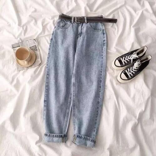 Blue Black Jeans for Women Vintage StreetwearHigh Waist Straight Leg Denim Pants N0072