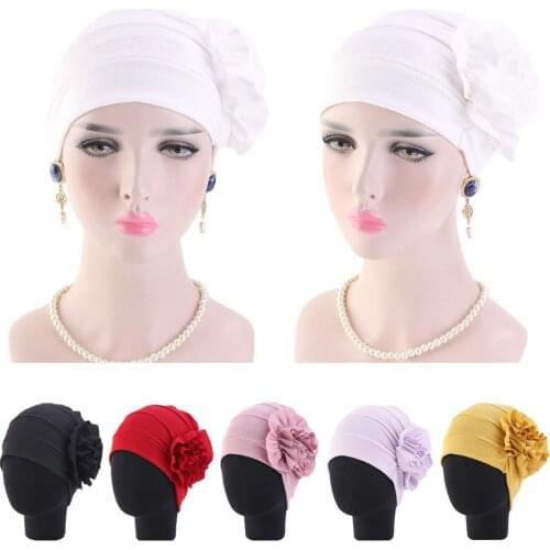 Muslim Women Flower Turban Hair Loss Hat Head Scarf Cap Islamic Head Wrap Hat Bonnet Beanies Skullies Arab Inner Cap Headwear