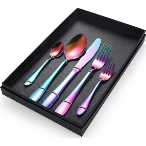 5Pcs/Set Black Gold Cutlery Set Dinnerware Silverware Flatware Set Dinner Knife Fork Spoon Kitchen Utensil Set Cutlery Set Box