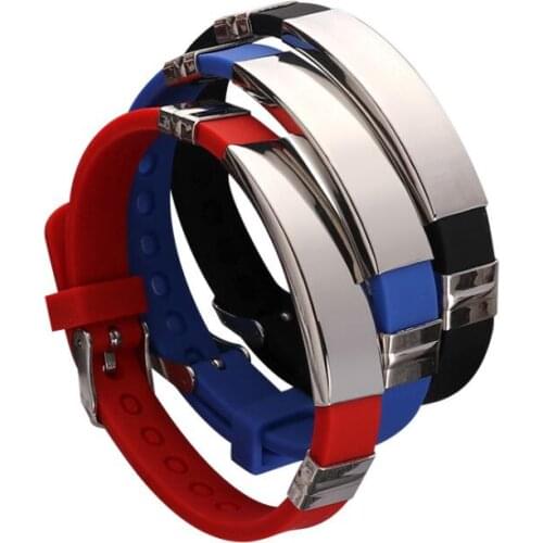 New Fashion Wristband black Punk Rubber Silicone Stainless Steel Men Bracelets Bangles pulseras hombre caucho