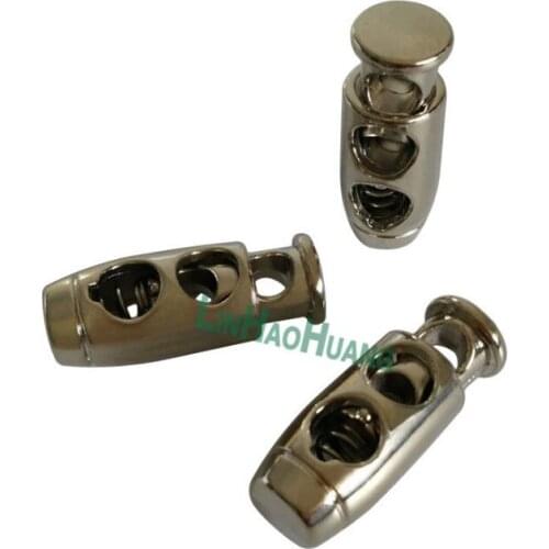Wholesale Free shipping 50pcs 8*23mm round metal alloy spring string stoppers toggle cord locks Drawstring lock with 4mm holes