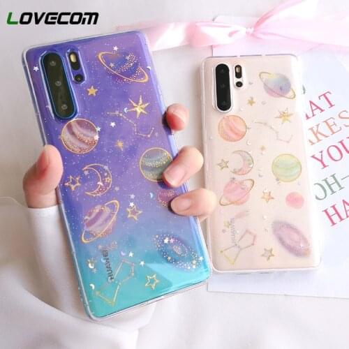 LOVECOM Planet Clear Case With Glitter For Huawei P40 Pro P30 Lite Mate 40 30 20 Pro Nova 7 SE Case Soft Epoxy Luxury Back Cover