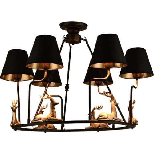 Retro Iron Led Chandeliers Lighting Resin Deers Dining Room Led Pendant Chandelier Lights Hanging Lamp Fixtures For Living Room