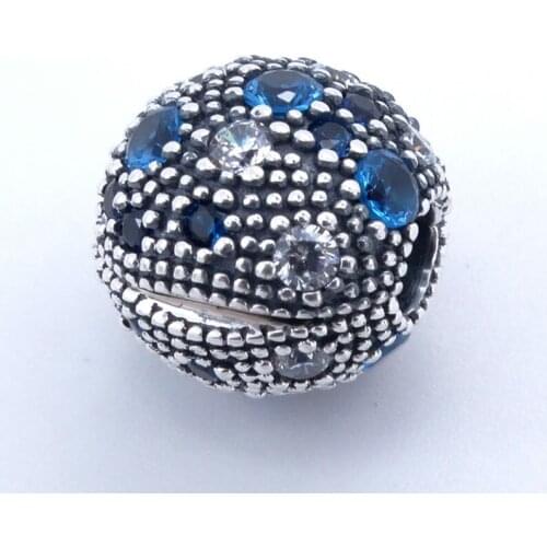 Blue Cosmic Stars Paved Clip Charms Beads 925 Sterling Silver Jewelry bead DIY Making Fit European Charm Bracelet &Necklace