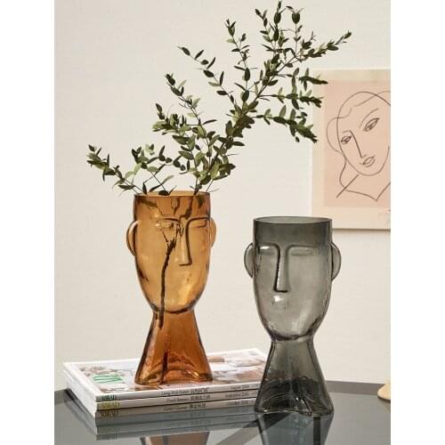 Nordic Style Creative Face Glass Vase Decoration Art Design Living Room Flower Arrangement Vase Home Decoration Flower