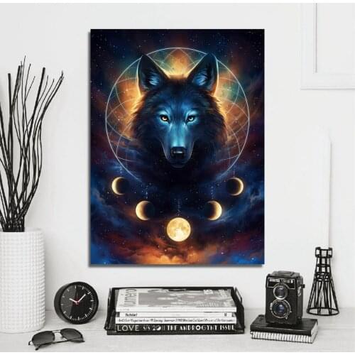 Modern Animal Painting Wolf And Planet Wall Art Decor Print On Canvas Posters For Living Room Decorative Pictures Unframed
