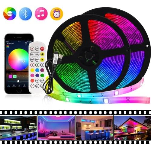 DC 5V USB RGB LED Strip Lights 5050 SMD Flexible Tape Diode Bluetooth Control 24Key IR Remote Ribbon Light Lamp