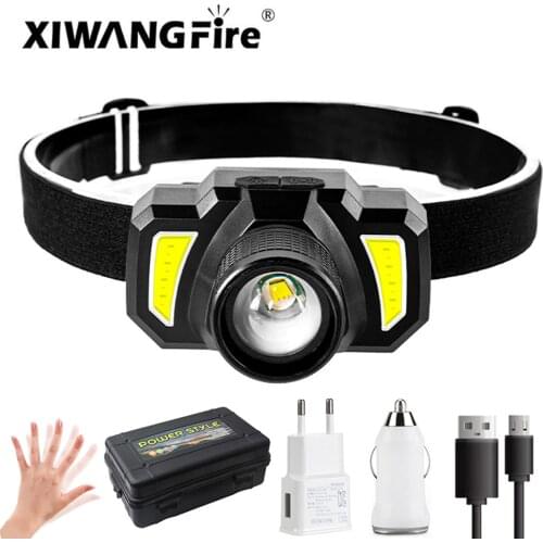 Micro USB Charging Long-shot Strong Headlight Smart Induction LED Headlamp Telescopic Zoom Outdoor Riding Night Fishing Headlamp