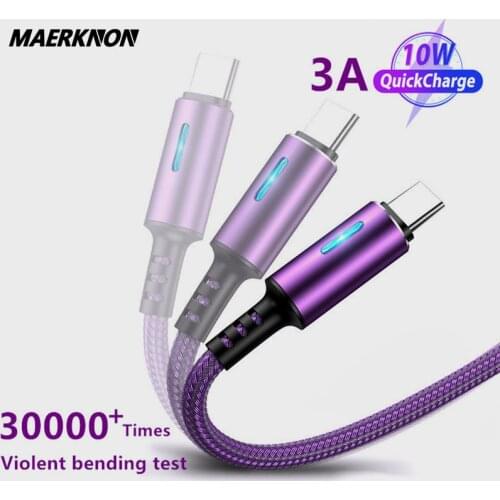 LED USB C cable Quick charging3.0 Mobile Phone Android Charger Data Cable For Xiaomi mi10 Huawei P30 Samsung type c to usb Cable