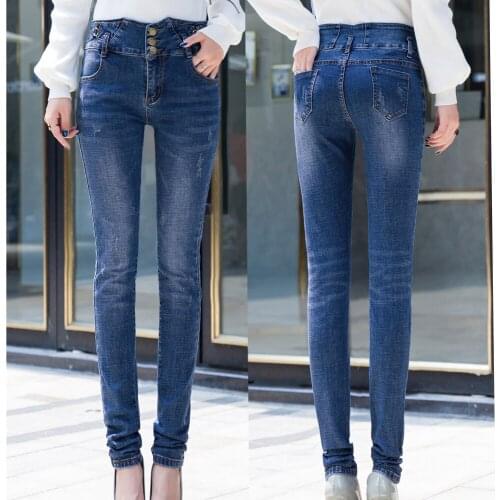 Spring autumn new trousers large size long jeans female long feet pencil pants High waist women pencil pants